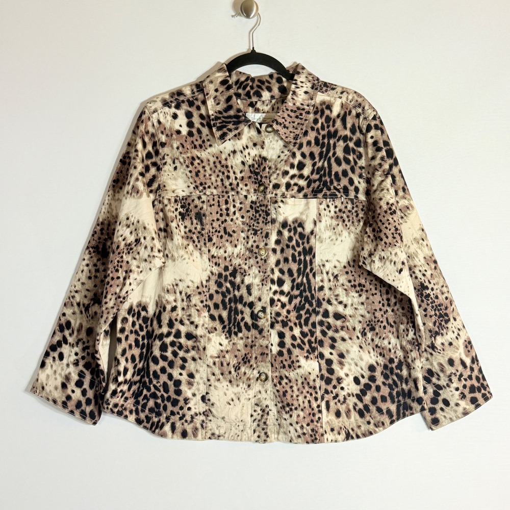 Susan Bristol Women XL 1X Shirt Jacket Leopard Bold Avant Garde Whimsical Fun